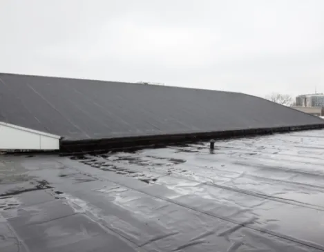 Aerial view of a finished flat commercial roof
